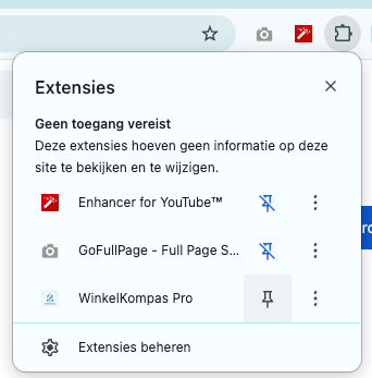 Extensie vastpinnen in Chrome